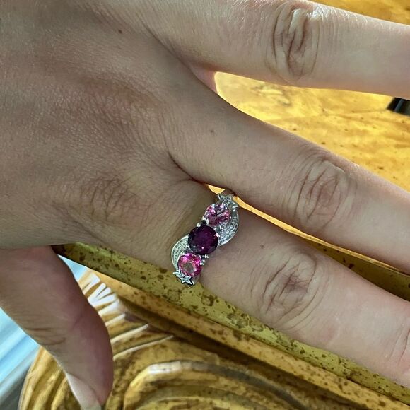 Genuine Pink Mystic Topaz Sterling Silver Star Ring Size 8 - Picture 4 of 9